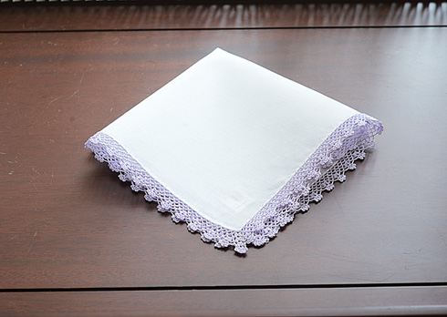 Cotton handkerchief. Kentucky Blue colored lace trimmed